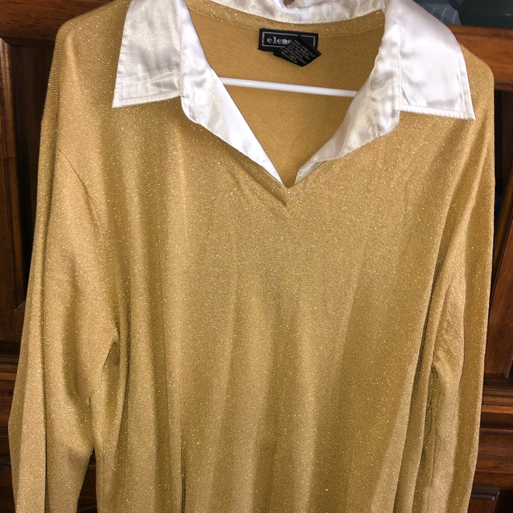 Elementz 3x Shirt Blouse Gold Shimmery White Trim